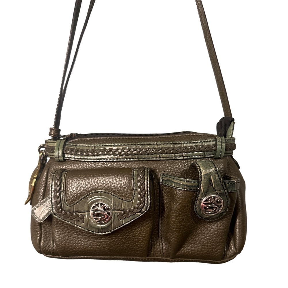 BRIGHTON Small Olive Color Pebbled Leather Bag w/ Adjustable Strap
